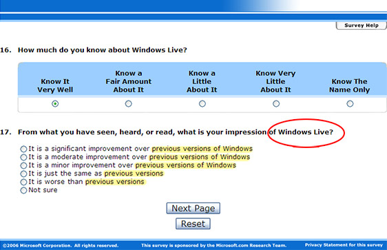 Microsoft.com survey