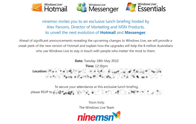 Windows Live Wave 4 Hotmail и Messenger будут официально представлены 18 мая Ninemsnhotmailmessengerbrief