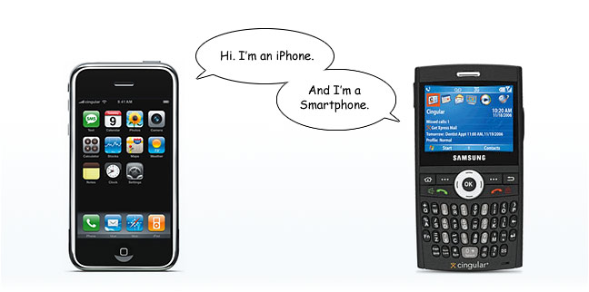 “Hi I’m an iPhone. And I’m a Smartphone.” comic