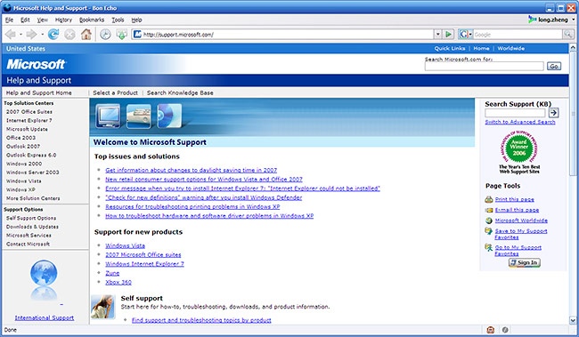 Microsoft Support webpage works in Firefox