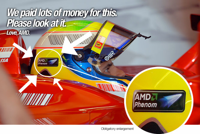 AMD Phenom logo on Ferrari Formula One Helmets