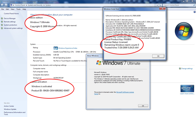 Screenshot of Windows 7 activated
